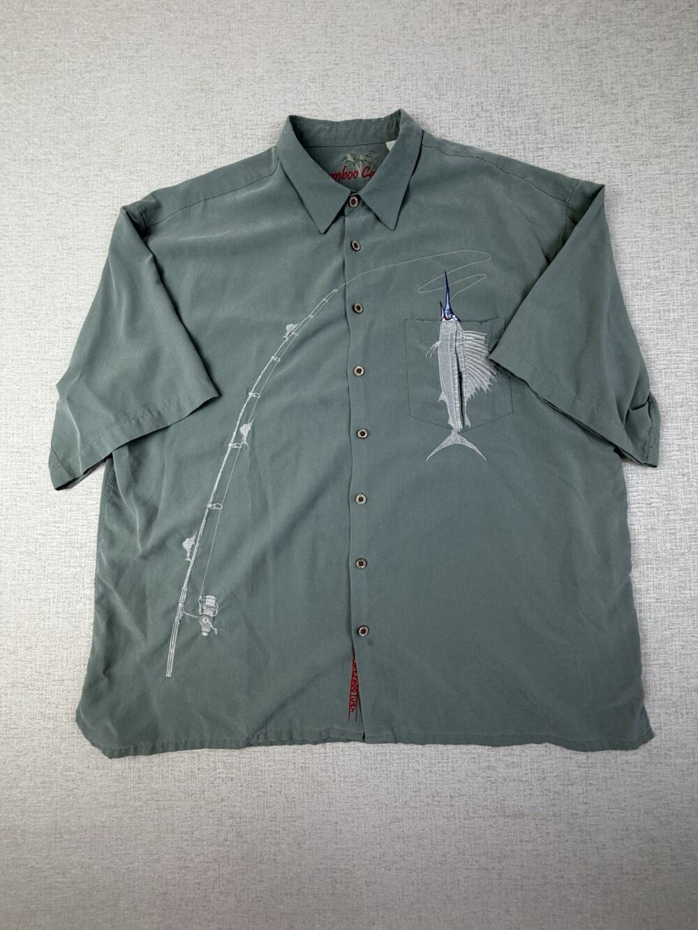 Bamboo Cay Men’s 3XL Sage Green Marlin Fishing Embroidered Button Shirt